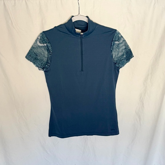 Chic Lace Sleeve Women's Blouse - Teal - Picture 4 of 6